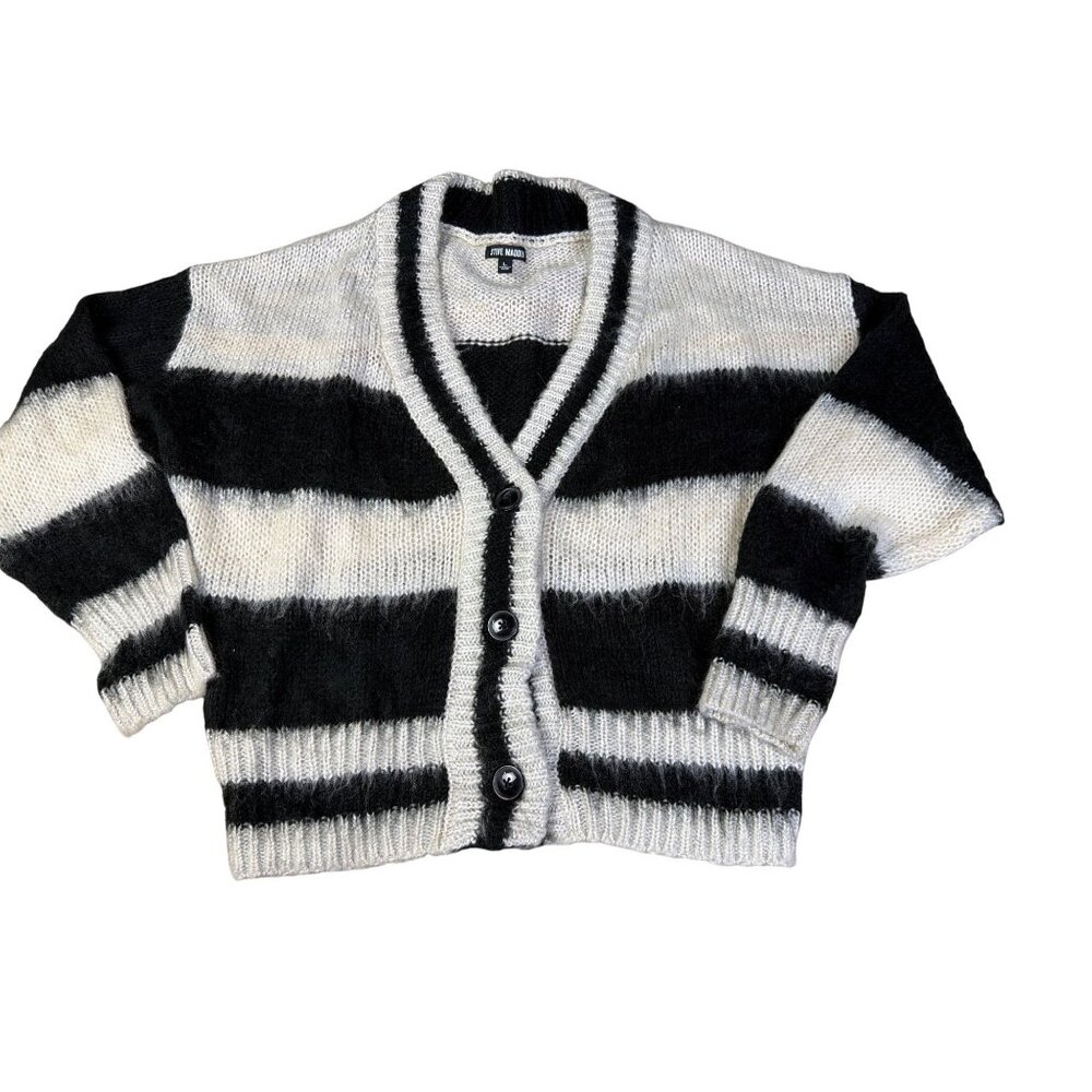Steve Madden Black & White Striped Knit Cardigan Sweater L